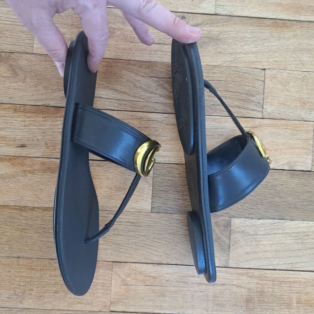 Gucci Marmot Laveugle Par Amour GG Women’s Black Leather Thong Sandals Size 39 - Picture 4 of 9